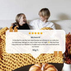 kids on couch with blanket, 5 star review #Color_Marigold