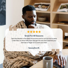 Man with blanket and five star review #Color_Taupe